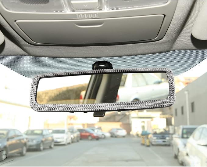 Bling Car Rear View Mirror, Rhinestones Crystal Clip-on Rearview Mirror with HD Glass, Compatible with Most Cars, SUVs, Vehicles, Auto Interior Accessories for Women Girl (White)