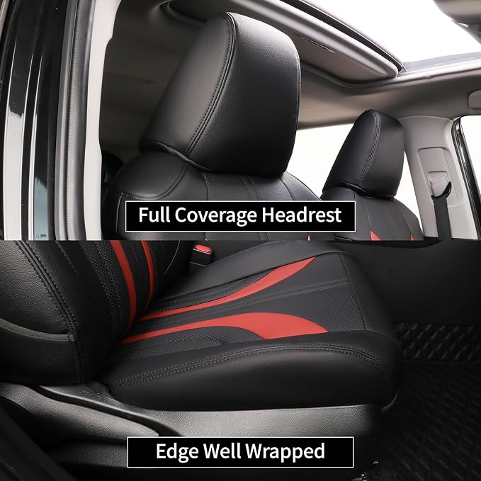 EKR Car Seat Covers Custom Fit for Toyota 4Runner(5 Seats) Full Set | for Toyota 4Runner 2003-2009(Power Front Seats)Full Wrap,Airbag Compatible,Pet-resistant,Faux Leather(Black+Burgundy)