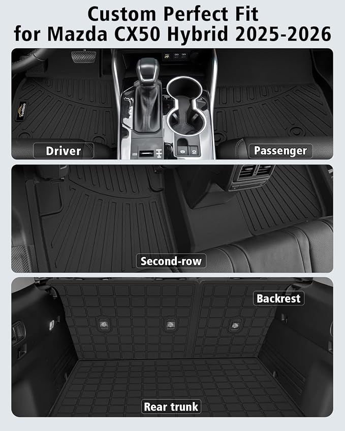 Floor Mats Custom for Mazda CX-50 Hybrid 2025-2026 | All Weather TPE Rubber Floor Liners, Cargo Liner, Backrest Mat Full Set for CX50 2025 Plug-in Hybrid Accessories, Black