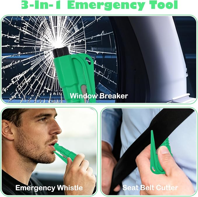 16 Pcs 3-in-1 Car Window Breaker Seatbelt Cutter Keychain Portable Emergency Escape Tool | Survival Whistle, Car Safety Accessories, Multi Car Families Ride Share Fleets Fathers Day Gifting