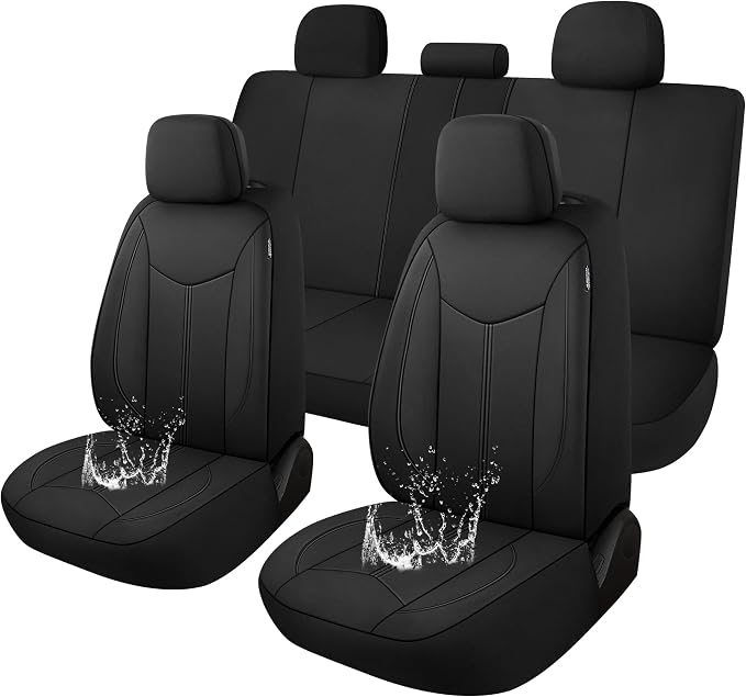 CAROMOP Waterproof Car Seat Cover Full Seats, Neoprene Seat Covers for Cars,Split Bench Compatible Car Interior Covers, Universal Fit Most Car Sedan Truck SUV(Black)
