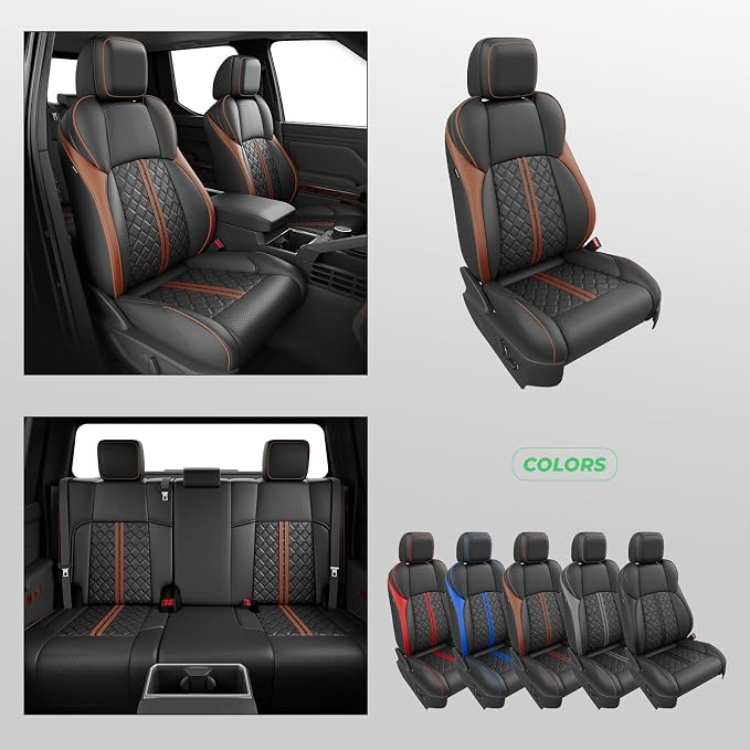 Custom Seat Covers for Tacoma 4th Gen 2024 2025 2026 Double Cab SR5/TRD Sport/TRD Off-Road/SR Full Set with Console Covers, Waterproof Leather Back and Front Seat Protectors Black Brown