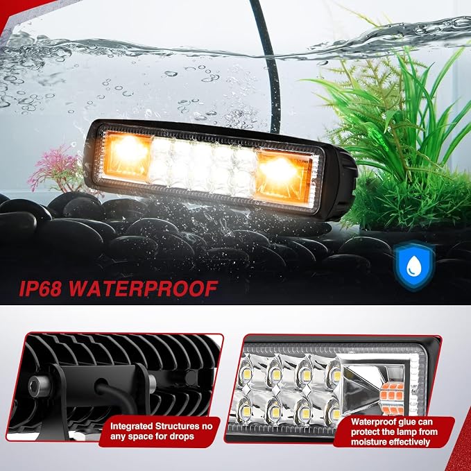 Nilight LED Light Pods 2PCS 6 Inch 60W Amber White 3 Lighting Modes Fog Lights Spot Flood Combo Beam with Dual Control 18AWG Wiring Harness for Truck Pickup Golf Cart UTV ATV SUV Boat 4x4 Car