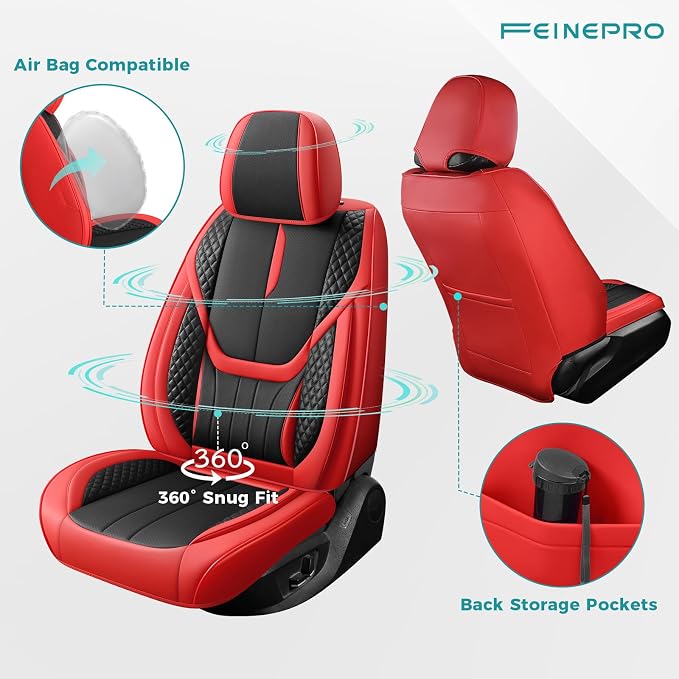 Universal Car Seat Covers for SUVs Sedans Trucks Redblack | universal fit, faux leather, waterproof, breathable, stain/scratch resistant, airbag compatible, anti-slip, easy install