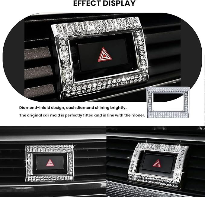 Bling Hazard Warning Button Cover Sticker Compatible with Honda 10th gen Honda Civic/Accord (2018-2022) Zinc Alloy Crystal Warning Light Decal