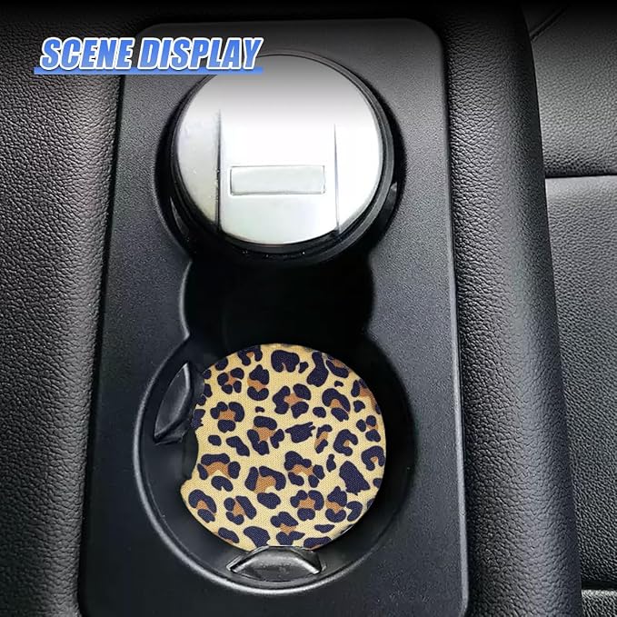 2PCS Leopard Print Car Cup Holder Coasters, 2.77'' Non-Slip & Shockproof Automotive Interior Drink Cup Mat, Universal Vehicle Insert Coaster Decoration Accessories for Women Girl (No.3)
