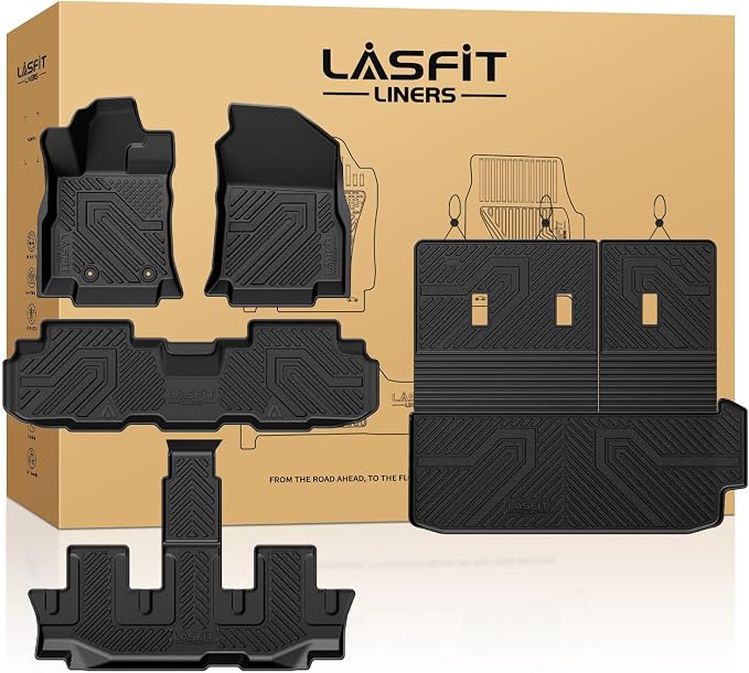 LASFIT Floor Mats & Backrest Mats & Cargo Mat for Subaru Ascent 2019-2026 7/8 Passenger, All Weather TPE Custom Fit Floor Liners for Subaru Ascent Full Set Accessories Car Mats,Black