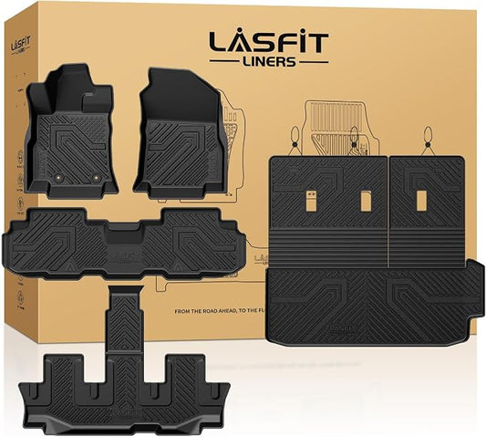 LASFIT Floor Mats & Backrest Mats & Cargo Mat for Subaru Ascent 2019-2026 7/8 Passenger, All Weather TPE Custom Fit Floor Liners for Subaru Ascent Full Set Accessories Car Mats,Black