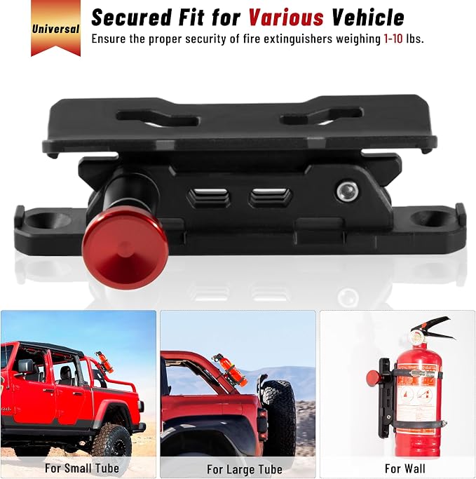 ZHILXN Quick Release Fire Extinguisher Mount with 10 Clamps, Universal Fit | Roll Bar & Wall Mount Bracket Holder Adjustable Mounting for UTV Motorcycle Compatible with Jeep Wrangler Polaris RZR SXS ATV