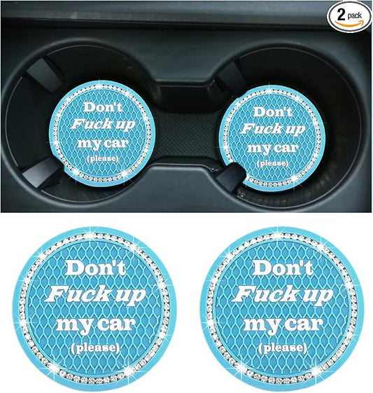 2 PCS Bling Car Cup Coaster, 2.75 Inch Anti-Slip Cup Holder Insert Coasters, Crystal Rhinestone Auto Drink Car Cup Mat for Women Girls, Universal Interior Car Accessories (Light Blue)