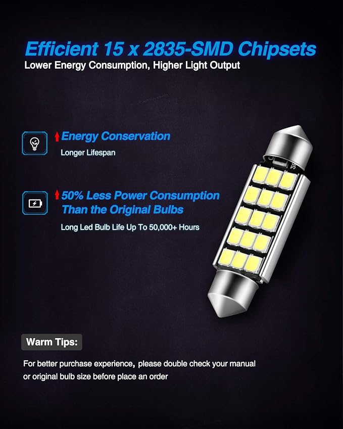 Marsauto 578 LED Bulbs Extremely Bright 400LM 2835 Chipsets for LED Interior Dome Map Door Lights Bulbs 211-2 212-2 569 6411 6451 41mm 42mm 1.65inch 6500K White RV Interior Lighting (Pack of 4)