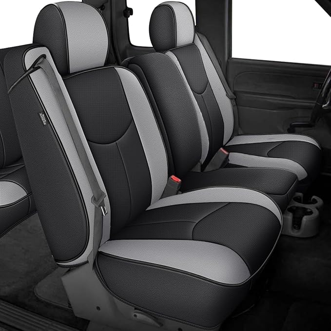 AOMSAZTO Car Seat Cover for Chevy Silverado/GMC Sierra 1500 (1999-2006) - Black/Light Gray Full Set Seat Covers