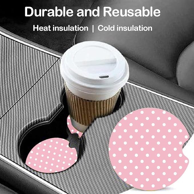 Ceramic Car Coasters – Absorbent Car Cup Holder Coaster Set for Women, Cute Aesthetic Car Accessories for Girls, 2 Pack (Magenta)