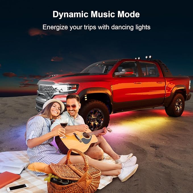 ‌Glowlendra RGB-IC Smart Underglow Lights Kit for Cars, 6Pcs Waterproof LED Strip Lights with APP Remote Control, 16 Million Colors Music Sync DIY Modes for SUVs Trucks