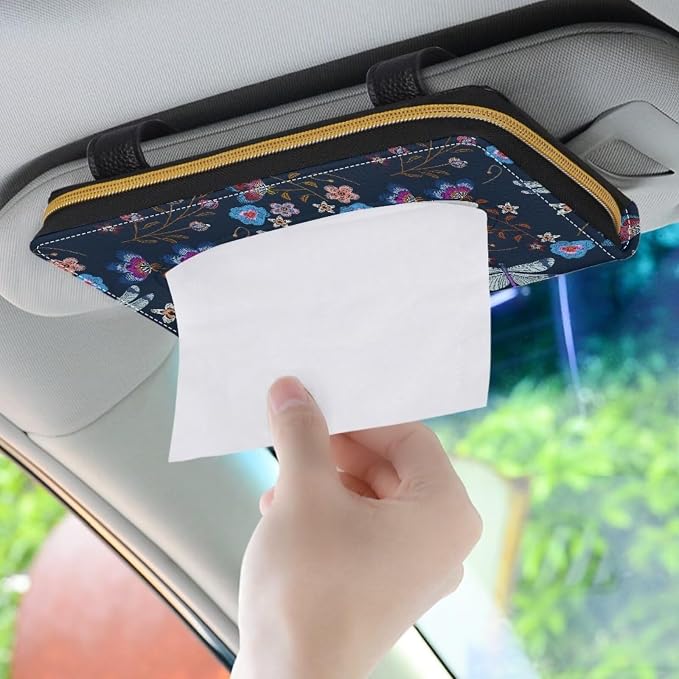 Dragonfly PU Leather Sun Visor Napkin Holder Car Standard Tissue Holder Luxury PU Leather Backseat Tissue Holder FitsSedans SUV Trucks