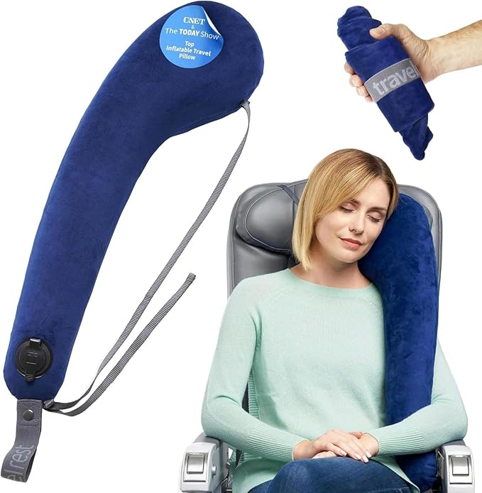 travelrest All-in-One Travel Neck Support & Body Pillow - Airplane Pillow for Long Flight Comfort, Travel Essentials, Sleeping Accessories, Memory Foam, Headrest Support Seat for Car (Blue)