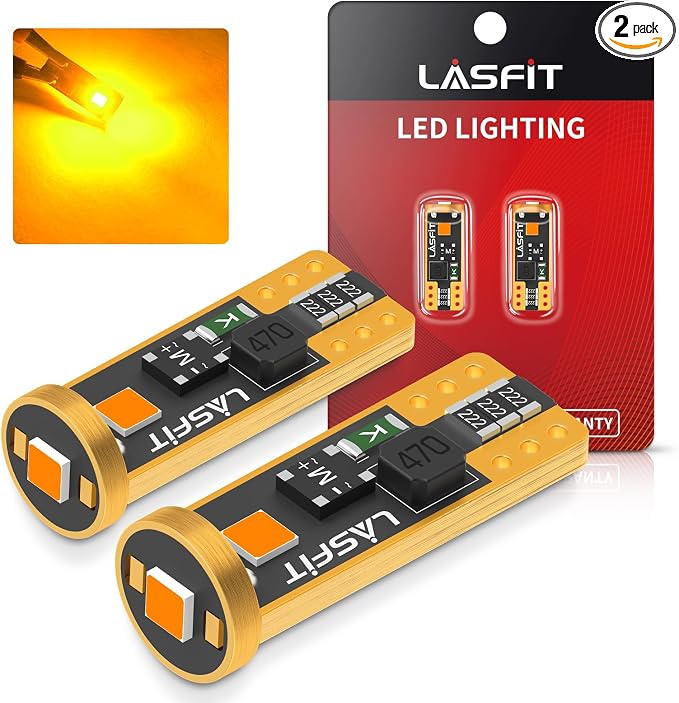 LASFIT 194 168 T10 2825 W5W LED Bulb Canbus Error Free, Non-Polarity 400LM Extremely Bright for Side Marker Map Doors, 12-24V, Amber Yellow, Pack of 2