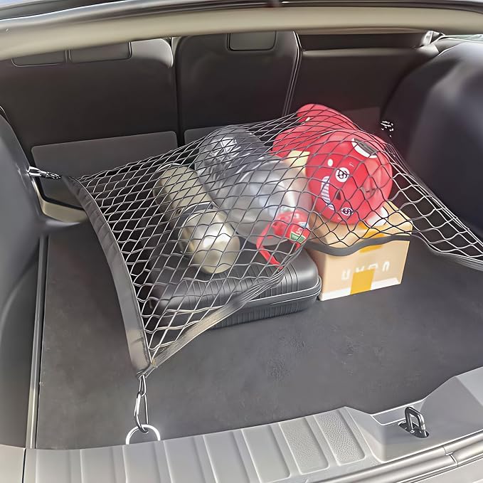 BAILALIBO Cargo Net with Metal Hooks, 32x24 in | Elastic stretchable mesh, adjustable for SUV/truck, universal fit, secure trunk storage, heavy-duty car exterior accessory
