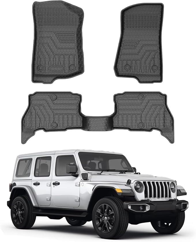 Mixsuper Floor mat for 2021-2026 Jeep Wrangler Unlimited 4XE PHEV 4 Door(Not for 2 Door or JL Models),All Weather TPE Floor Liners Protection for Wrangler Accessories,2 Row Anti-Slip Car Mats, Black