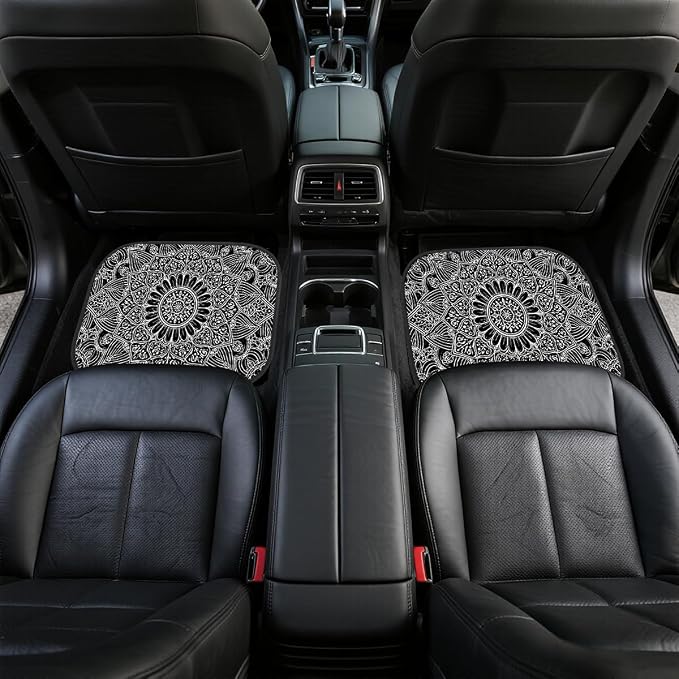 Mandala Car Floor Mats Set of 4 Black White Floral Boho Pattern Art Decorative Car Floor Carpets Front Rear Carpets Mat Non-Slip Auto Car Accessories Universal Fit Car Accessories for Truck