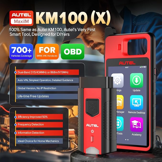 Autel Scanner MaxiIM KM100 (X), 2026 OBD2 Car Diagnostic Tool, V200 Wireless BT OBDII Scan Tool with Lifetime Free Updates, 700+ Models, 2GB & 64GB Android 9.0, for Home Mechanics & DIYers