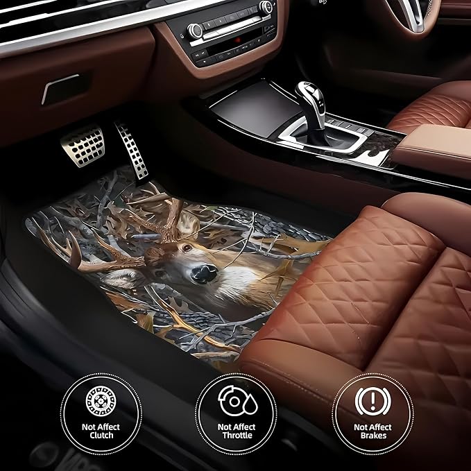 Universal Fit Car Floor Mats Set of 4Pcs, Deer and Autumn Leaves All-Weather Front Rear Car Carpet Mats, Non-Slip Car Floor Mat Car Accessories for Automotive Trucks SUV Sedans Vans
