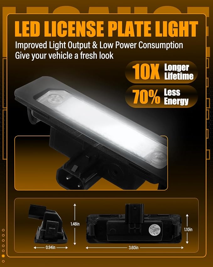 LESAUCE 2025 Upgraded LED License Plate Light Assembly for 2010-2014 Ford Mustang Fusion Taurus Lincoln MKS MKT, 6000K White 18 SMD, Tag Lamp Assembly Replacement, Plug and Play, Pack of 2