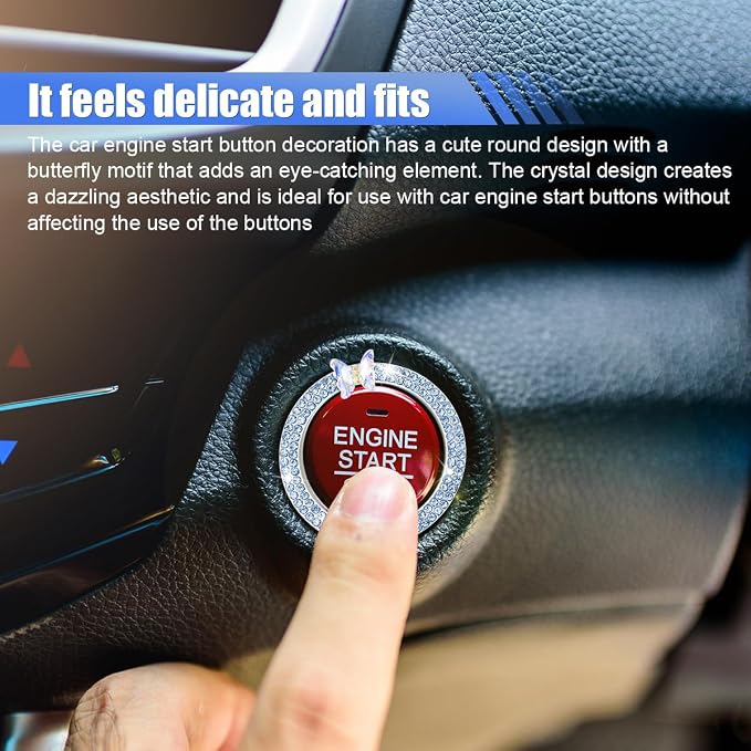 Bling Butterfly Car Engine Push Start Button Ring Sticker (Blue) | Crystal Rhinestone Auto Key Ignition Knob Ring Emblem, Sparkling Auto Interior Decoration Accessories for Women