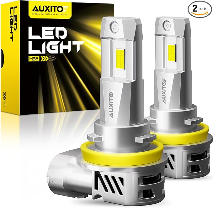 AUXITO H11 H8 H9 Bulbs, 40000LM 1000% Brighter 6500K Cool White Light with Fan, 1:1 Mini Halogen Size, 30 Years Lifespan, CANbus Ready No Flicker, Pack of 2