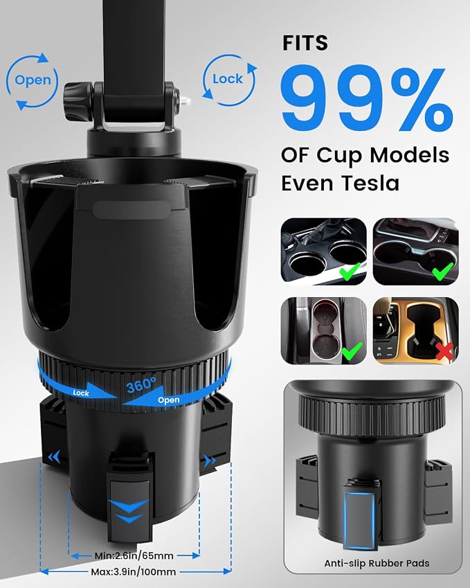 OHLPRO Cup Holder Tablet Mount for Car, Anti-Shake iPad Stand with Drink Holder Fits 5-17" iPad, Tab S10, iPhone, Heavy Duty Truck Vehicle Auto Accessories, Dual Handle Slots Large Mugs