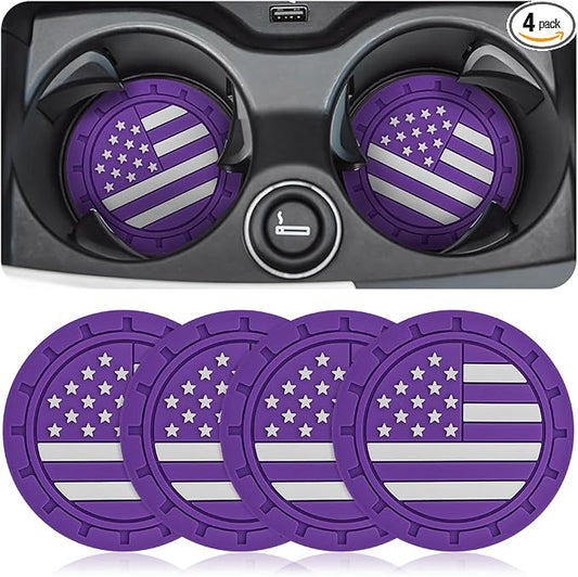 AUCELI 4 Pack Car Cup Holder Coasters, Colored American Flag US Flag Insert Car Cup Coaster, 2.75 Inch Anti Slip Shockproof Embedded Drink Mat, Vehicle Interior Decor Accessories