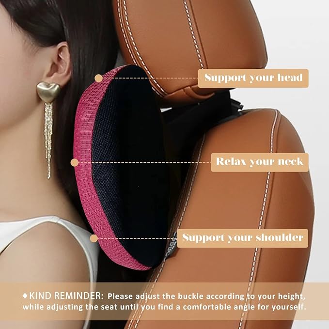 Super Versatile Car Headrest Pillow, Soft Car Pillow for Neck Pain Relief | Adjustable Strap, 100% Memory Foam & Breathable Removable Cover, Ergonomic Design - Travel Car Neck Pillow(Wine-Red, 1PC)