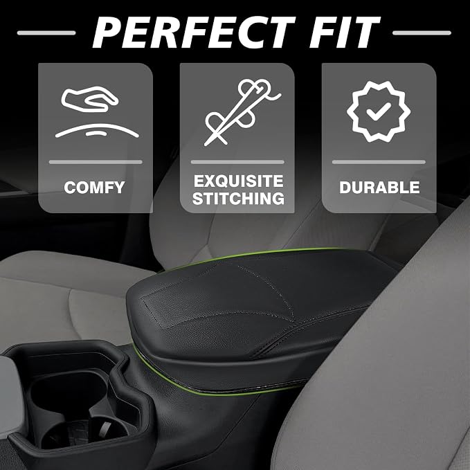 Muslogy Center Console Armrest Cover Fit for Toyota RAV4 2019-2025 Accessories, Comfort Armrest Pad Console Lid Cushion Vegan Leather Regular Thick
