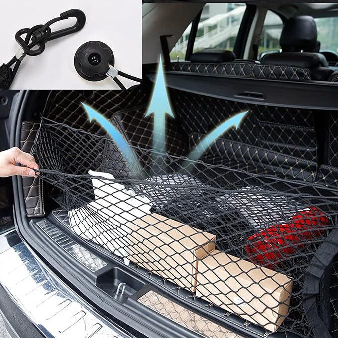Car Rear Cargo Net with Good Elasticity&Tensile Strength Trunk Organizer for SUV Truck,Ideal Keeps Overlanding Accessories,Car Camping Accessories (M(35.43''x15.74''))