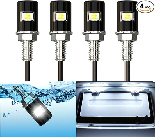 License Plate Light, License Tag Screw Bolt LED, Super Bright 12V Waterproof License Plate LED Bulb Motorcycle Tag Lights Legal for Motorcycle Bike Truck RV ATV, Cool White(4PCS)