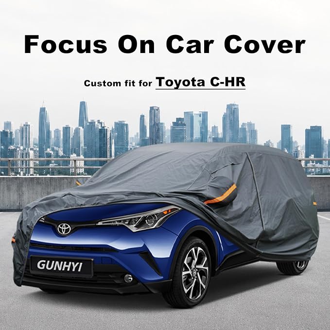 GUNHYI Premium Car Cover Custom Fit Toyota C-HR, 16 Layers Heavy Duty Car Cover Waterproof All Weather with Zipper Door for Sun Rain Snow Dust Uv Protection