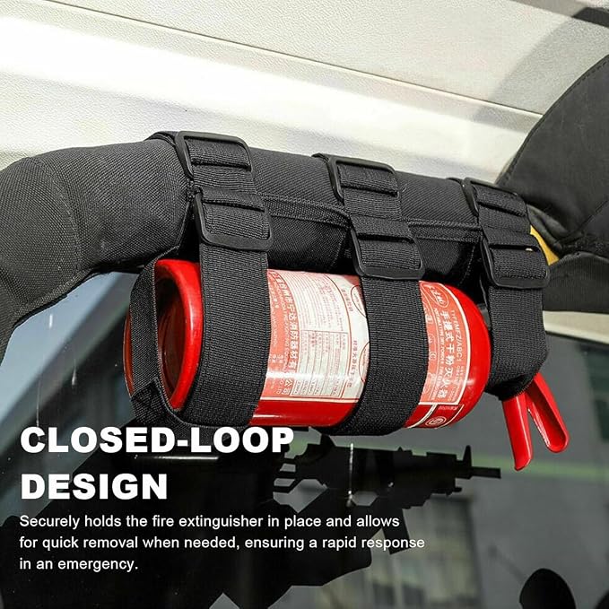 Ohleats Roll Bar Fire Extinguisher Holder, Adjustable Fire Extinguisher Mount Strap with American Flag Pattern, Car Accessories Fixed Belt for Wrangler JK JKU TJ CJ Gladiator (Black)