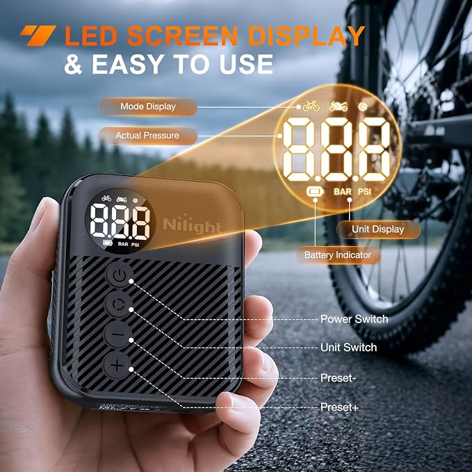 Nilight Mini Bike Pump with Gauge Fast Inflate Tiny Bicycle Air Pump Portable Air Inflator 150PSI with Presta and Schrader Valve for Road Mountain Bike E-Bike Motorcycle Ball