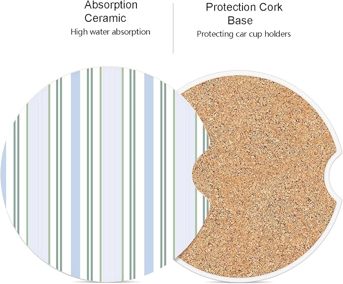 Ceramic Car Coasters – Absorbent Car Cup Holder Coaster Set for Women, Cute Aesthetic Car Accessories for Girls, 2 Pack (Ocean Depths)