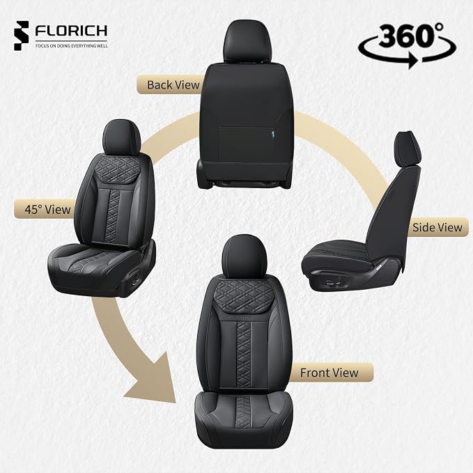 FLORICH Seat Covers, Front Seat Covers 2 PCs, Automotive Seat Cover for Cars, Luxury Leather Universal Seat Cover Accessories Fit for Most Cars SUV Truck Sedans(Black)