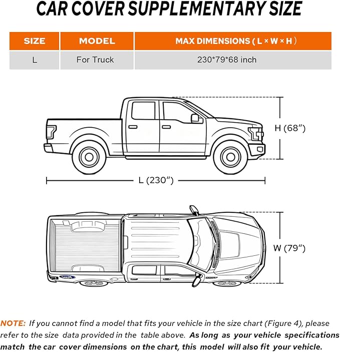 10-Layer Truck Cover Waterproof All Weather, Soft Cotton Lining, Compatible with Ford F150 Chevy Silverado Dodge Ram 1500, Universal Fit for Pickup 210"-230" L, Size L (See Size Chart)