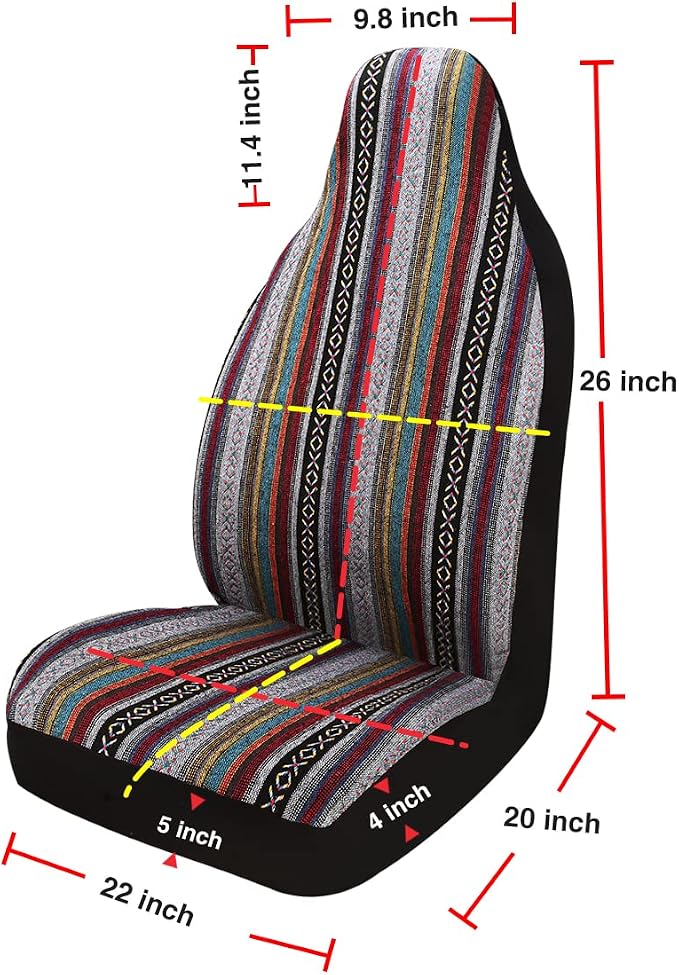 Baja Saddle Blanket Car Seat Covers 7PCS Full Set, Breathable and Washable Striped Woven Automotive Vehicle Seat Cover, Universal Seat Cover for Sedan, SUV, Airbag Compatible