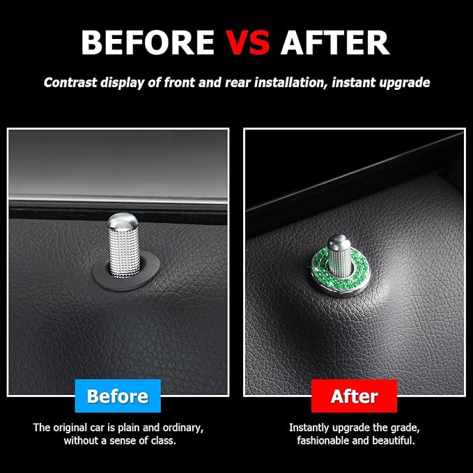 4PCS Bling Inner Car Door Lock Cover Stickers, Rhinestones Pull Rod Bolt Decorations, Crystal Auto Decals for Women Girls, Sparkly Car Door Lock Pin Caps for C Class C200L GLC260 C260L