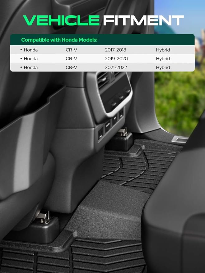 YHTAUTO Automotive Floor Mats Compatible with Honda CR-V 2017-2022 Hybrid Models, TPE All Weather Floor Liner Odorless Custom Fit Car Mats, 1st & 2nd Row, Set of 3