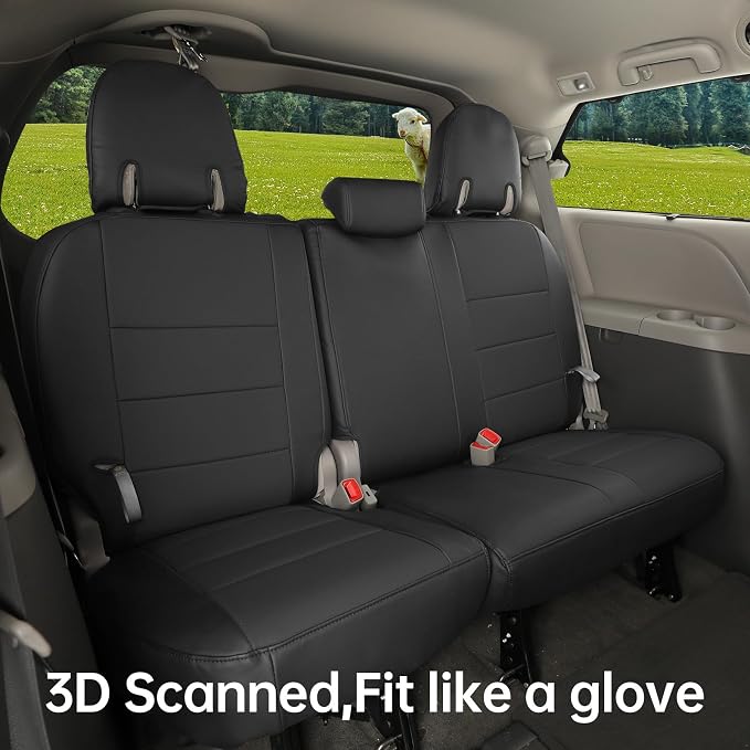 coverdream Sienna Leather Car Seat Covers Custom Fit for 2011-2020 Toyota Sienna SE,LE,XLE,SE Premium,XLE Premium,8-Seater,Full Coverage,Airbag Compatible Auto Seat Protector (Full Set,Black)