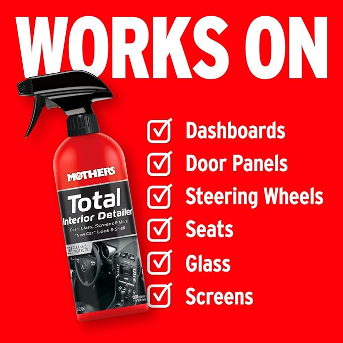Mothers Total Interior Detailer, 24 oz. (05434) | Cleans & Protects Dash, Glass, Screens, Ammonia-Free Formula Removes Dirt, Oily Film & Fingerprints, No Streaks or Residue