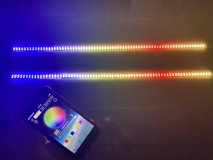 Bluetooth APP + Remote 2PCS 4FT 1.2Meters 48" Doubel Row RGB Dream Color Chasing Light Strips for Car Truck Vehicle Off-Road Lighting Polaris Slingshot Underbody Lighting Off-Road