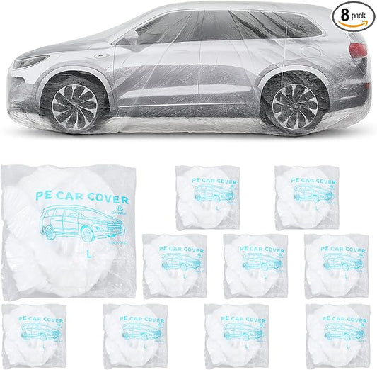 Molain 8 Pack Disposable Car Cover Clear Plastic Car Cover, Waterproof Universal Rain Dust Garage Covers with Elastic Band, Cars Covers for Outdoor Snow/Rain Weather Protection (12.4 ft x 21.6 ft)
