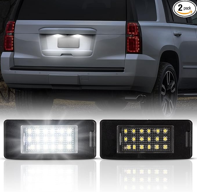 Gempro LED License Plate Lights Lamp Assembly, LED Rear Tag OEM Lamp Replacement Compatible with Chevy Tahoe Suburban Malibu/GMC Yukon XL/C-adillac Escalade ATS, White LED Lights - Pack of 2