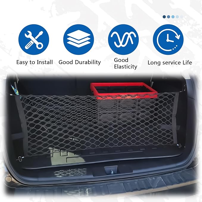 Car Rear Cargo Net Exterior Accessories, Adjustable Elastic Trunk Cargo Storage Organizer Net, Nylon Mesh Double-Layer with Hooks Compatible with Car, Trucks, SUV (39.4"x 15.7")